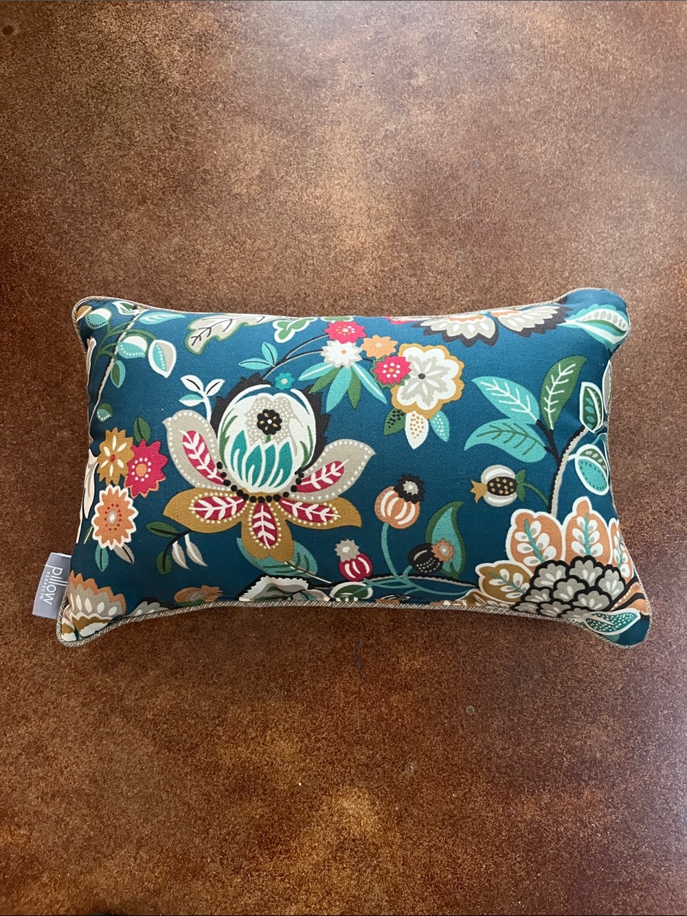 Pillow Perfect Outdoor Teal Floral Lumbar Pillow with Multicolor Blooms